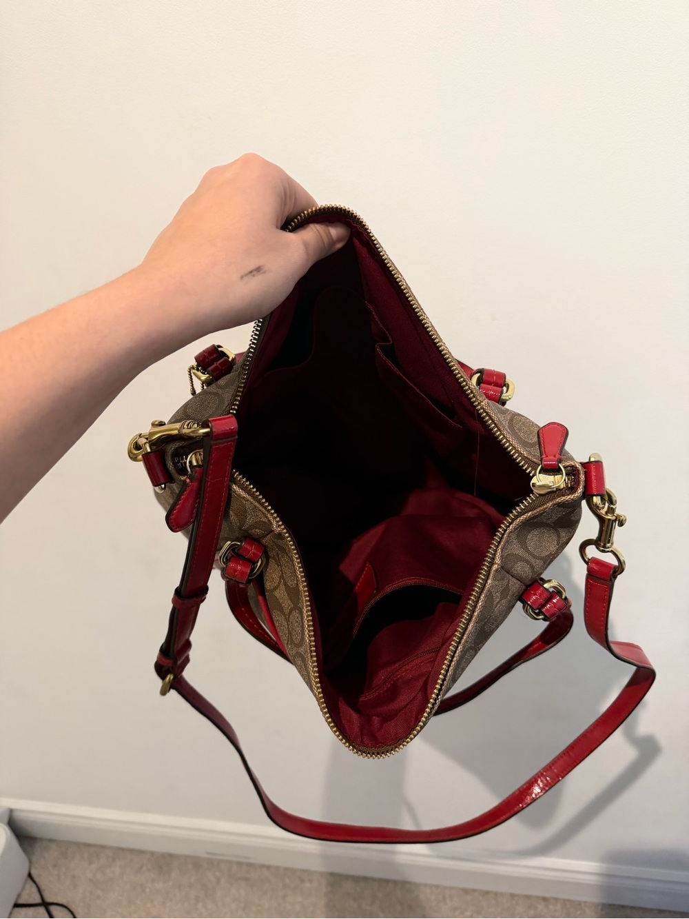 Coach Signature Canvas Tote with Red Leather Trim - Picture 5 of 7